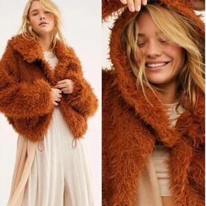 Free People FP One Zuri Parka Rust Orange Teddy Fluffy Jacket Size Medium